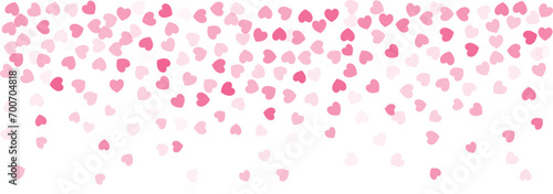 Heart Confetti Background, Love glitter for Valentine's day, Red, pink and rose hearts flying, frame or border for 14 February isolated on white, vector illustration