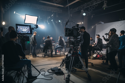 The people who work behind the scenes in the studio, including the editors, photographers and directors, set up the sets and lighting crews.