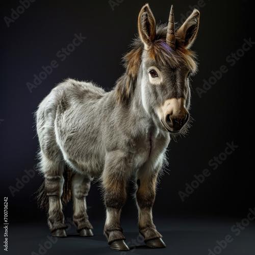 Whimsical Wonders  Singular Majesty of the Dwarf Unicorn Donkey. Generative AI