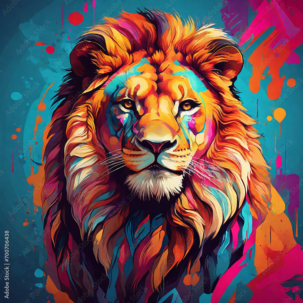 Colorful lion head in pop art style vector illustration ai photo