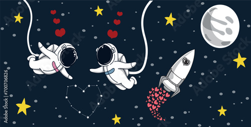 Fototapeta Naklejka Na Ścianę i Meble -  couple in space cute illustration