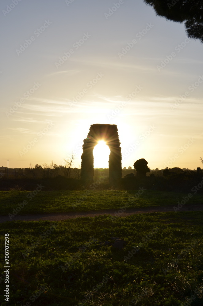 sunset over the ruins of the castle