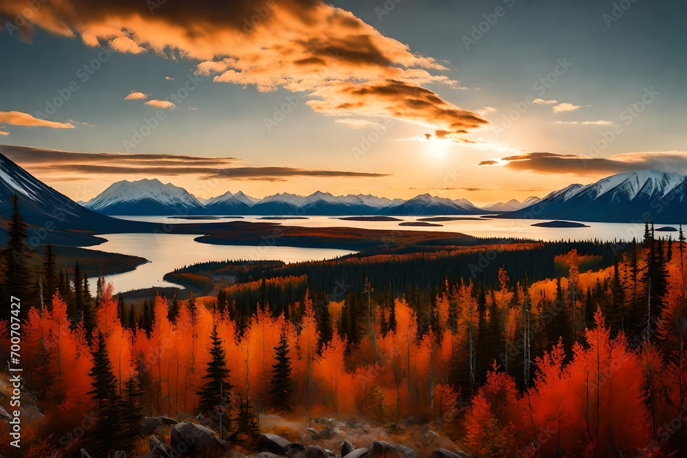Obraz premium sunset over lake