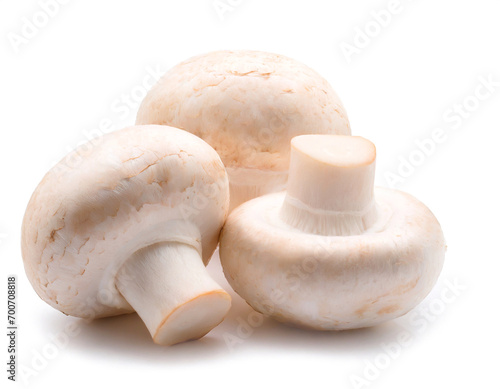 Beautiful tasty champignon mushrooms isolated on white background