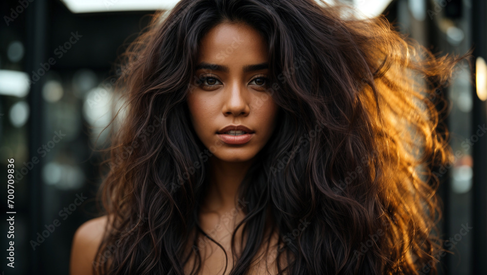 Naklejka premium Portrait of a brasilian woman with long brown hair
