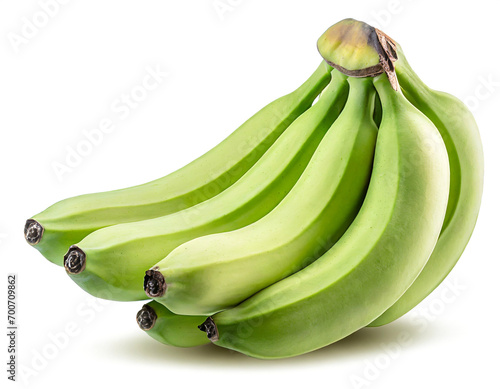 Green banana isolated on white background, clipping path