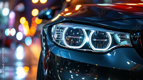 Detail on one of the LED headlights car © Chingiz