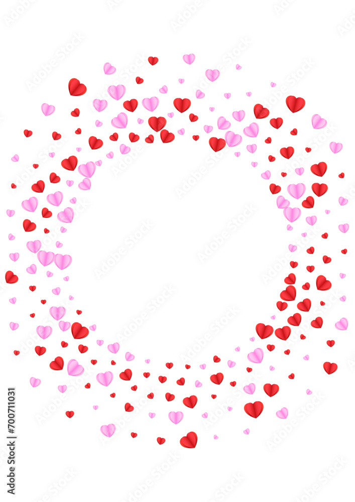 Pink Heart Background White Vector. Party Illustration Confetti. Red Random Frame. Fond Heart Card Pattern. Violet Fall Backdrop.