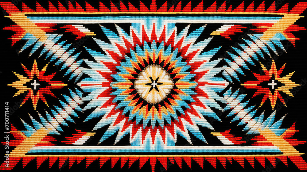 Native American traditional pattern ethnic design embroidery background - obrazy, fototapety, plakaty 