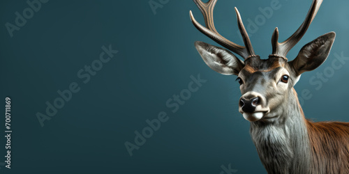 advertising banner with deer on the dark blue background with copy space