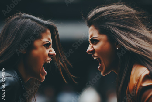 Two angry women are shouting at each other