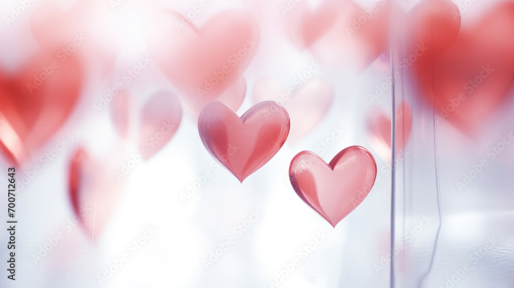 Soft red hearts in a whimsical Valentines Day background, tender love concept