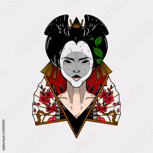 Geisha oni mask japanese artwork vector illustration