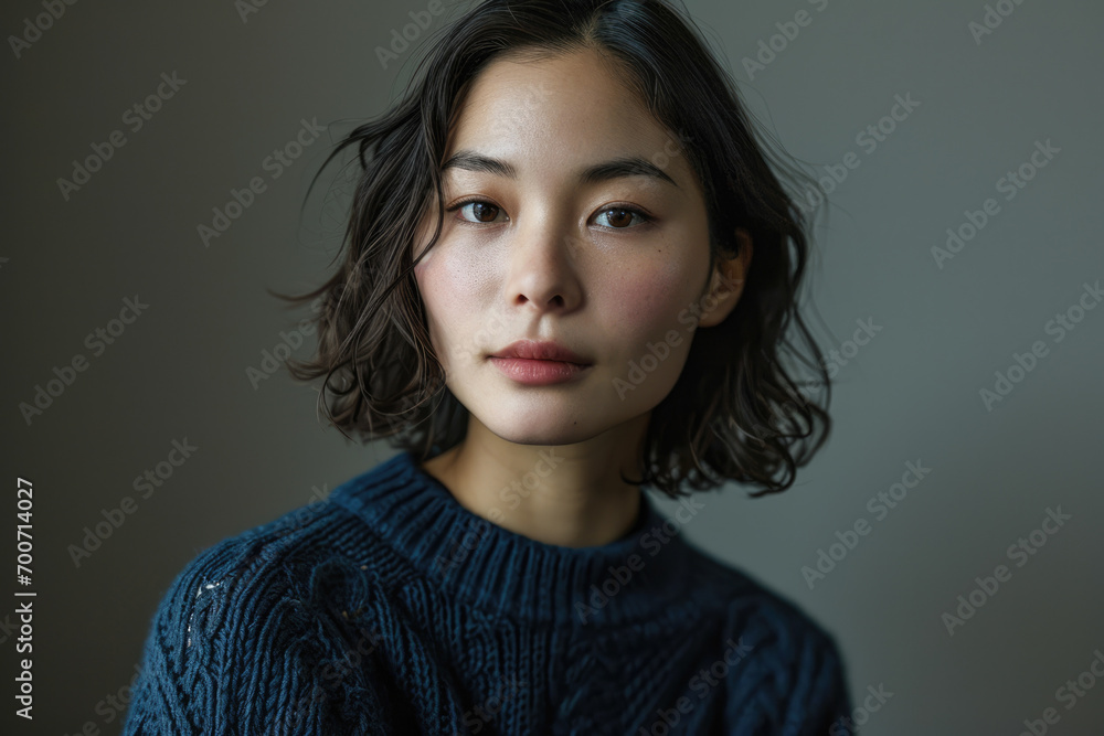 asian woman posing with a blue sweater, asian woman posing with a blue sweater,