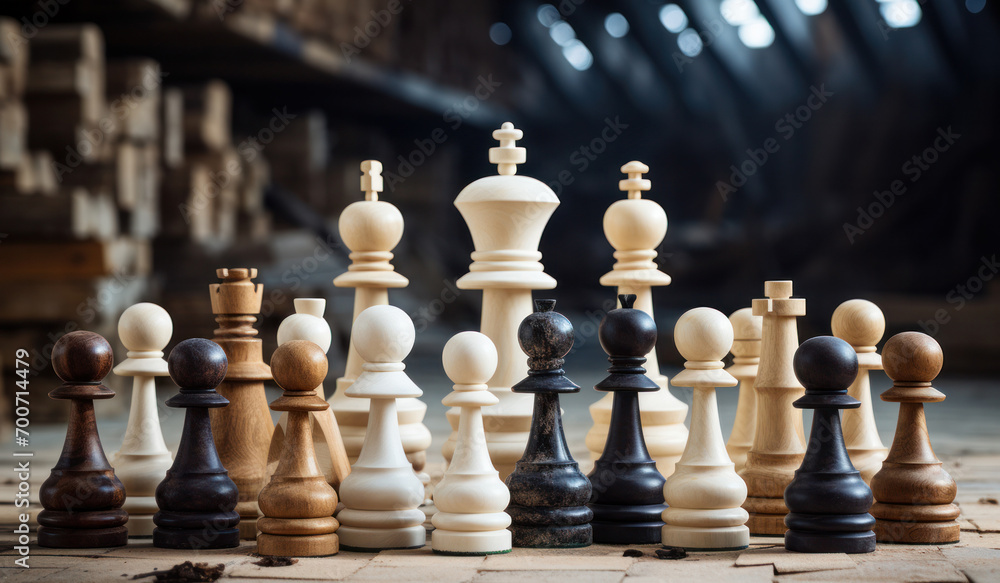 A multitude of chess pieces, teamwork in action, generative AI A multitude of chess pieces, teamwork in action, generative AI