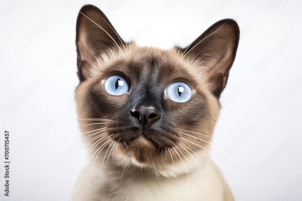 Siamese cat close-up portrait. Adorable feline studio photography.