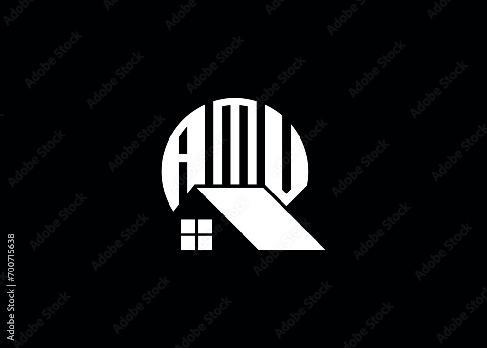 Real Estate Letter AMV Monogram Vector Logo.Home Or Building Shape AMV Logo