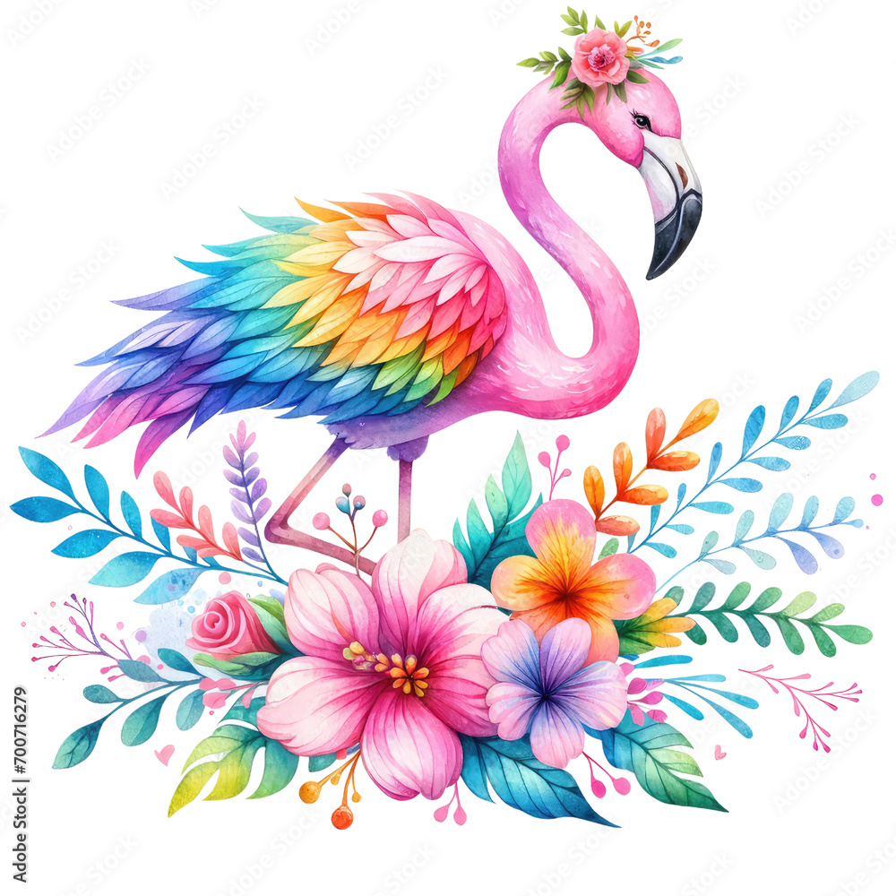 Obraz premium Flamingo Valentine's Day Card | Romantic Pink Bird Illustration Lovebirds in Paradise | Tropical Flamingo Valentine's Greeting Exotic Flamingo Couple | Romantic Wildlife Valentine's Design