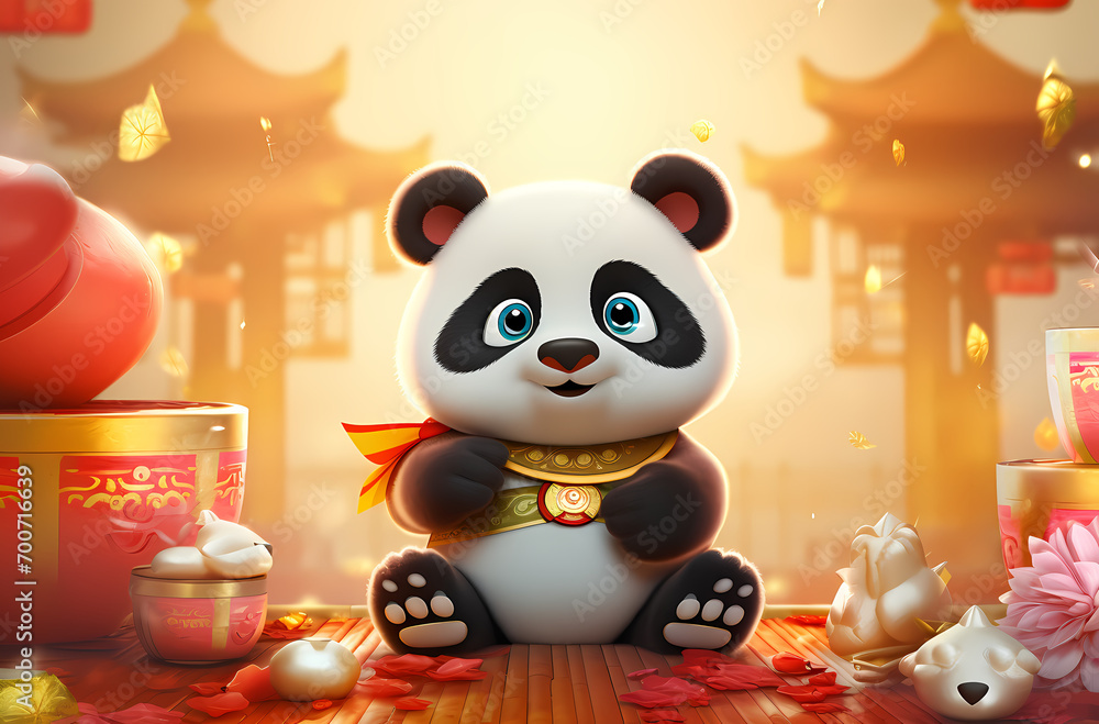 Naklejka premium Chinese new year with panda and Chinese elements