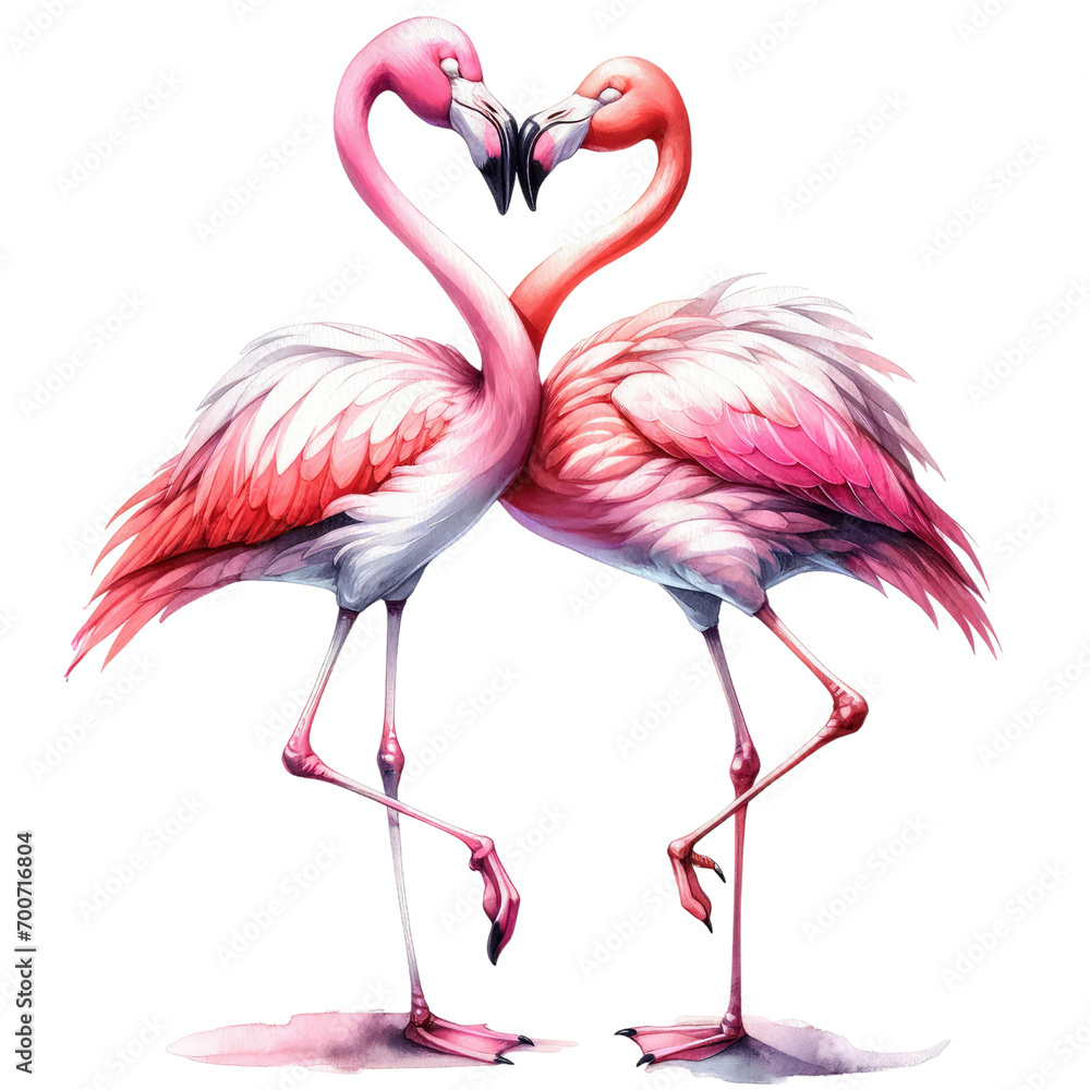 Fototapeta premium Flamingo Valentine's Day Card | Romantic Pink Bird Illustration Lovebirds in Paradise | Tropical Flamingo Valentine's Greeting Exotic Flamingo Couple | Romantic Wildlife Valentine's Design
