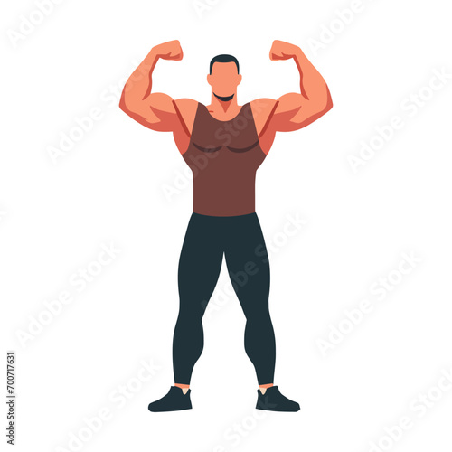 Man flexing muscles flat design vector illustration.