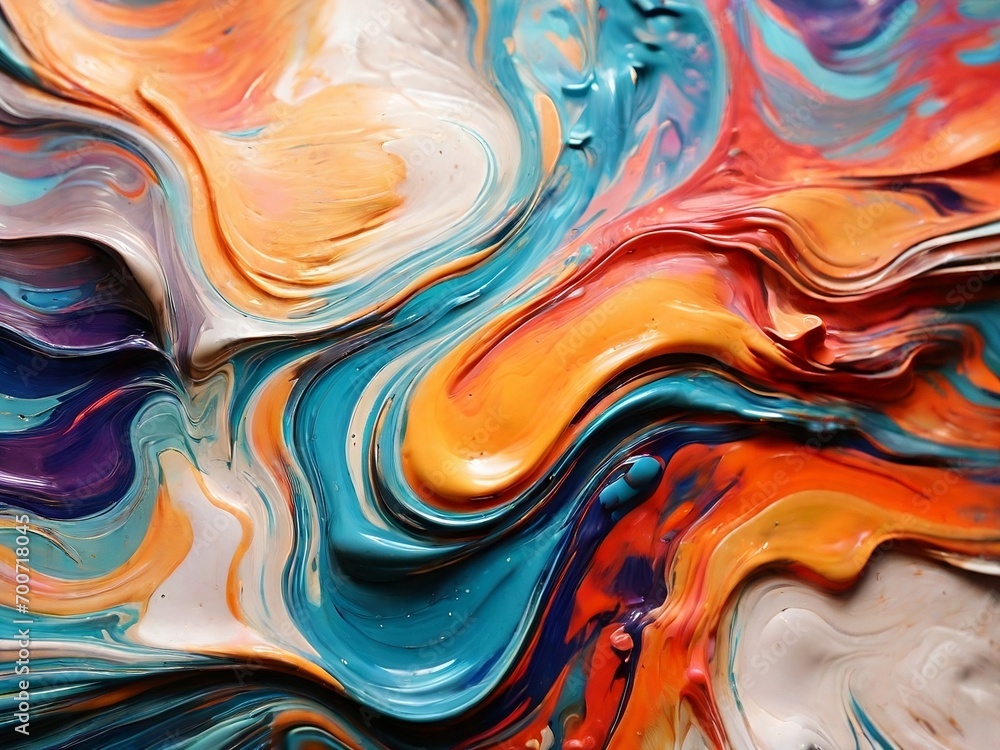 An abstract art background featuring a textured liquid material with vibrant colored waves, creating a contemporary and artistic backdrop with fluid and dynamic patterns.