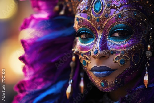 A close up of a person wearing a mask