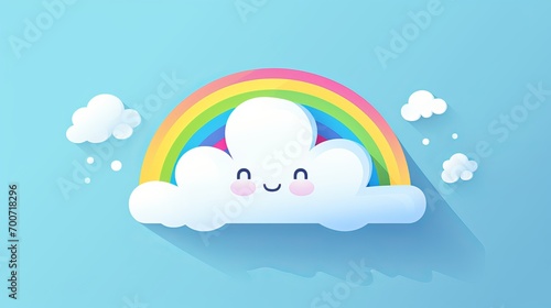 Cheerful smiling cloud after rain heralding clear skies and good weather, blue background, playful childlike illustration with happy cloud in sky exudes positivity, optimism and sense of fun