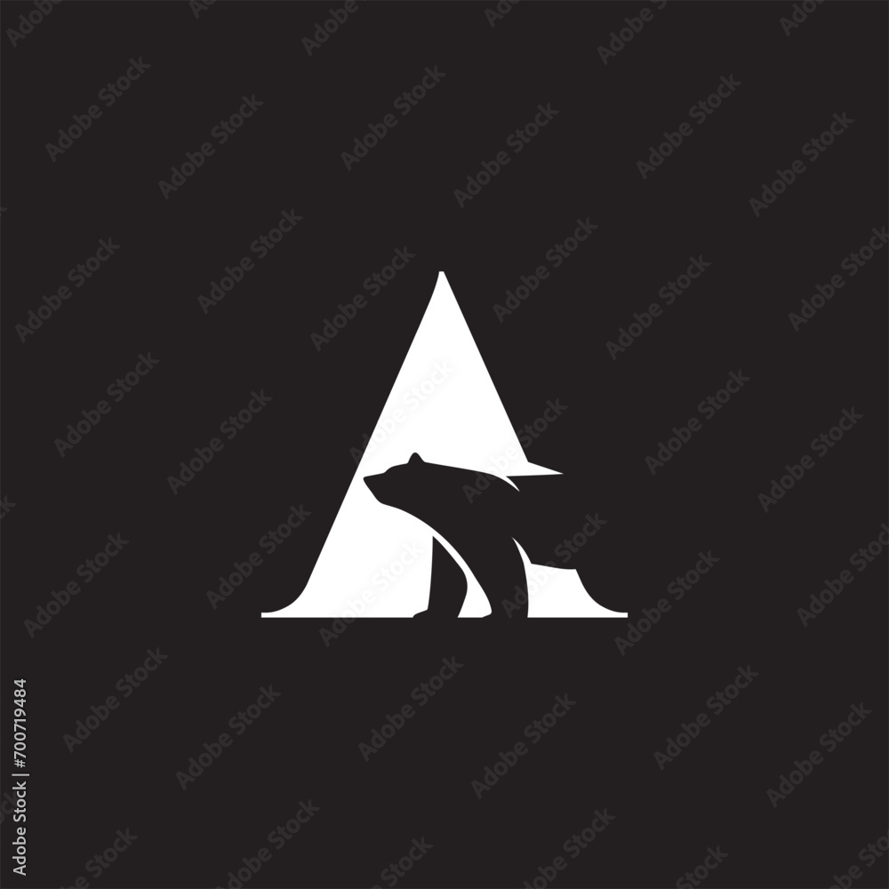Fototapeta premium Minimalist Negative space Bear logo with letter A