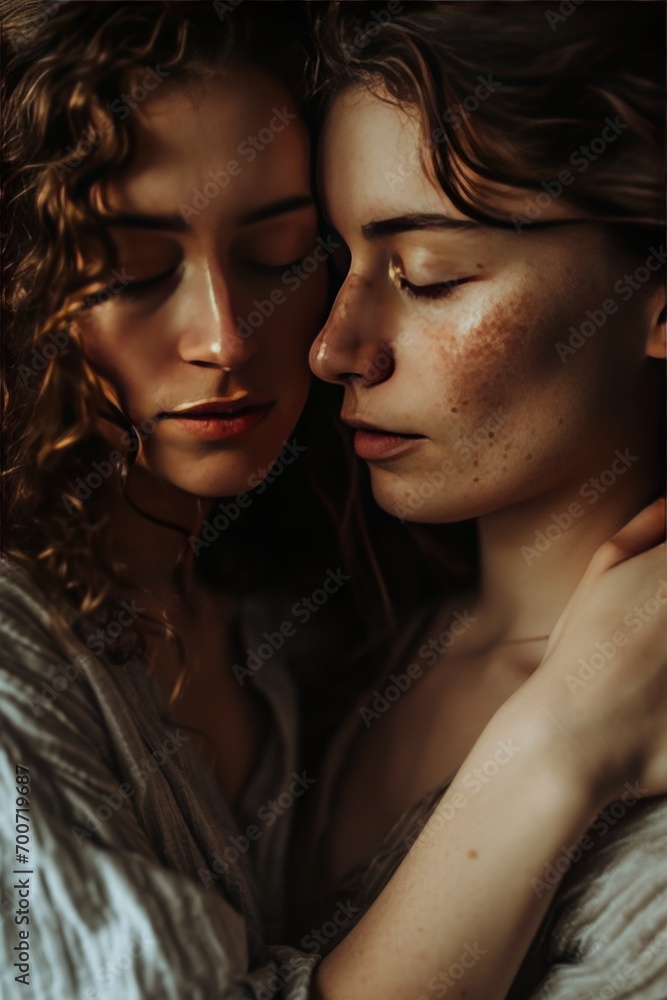 Love, affectionate female couple embracing with eyes closed Love, affectionate female couple embracing with eyes closed