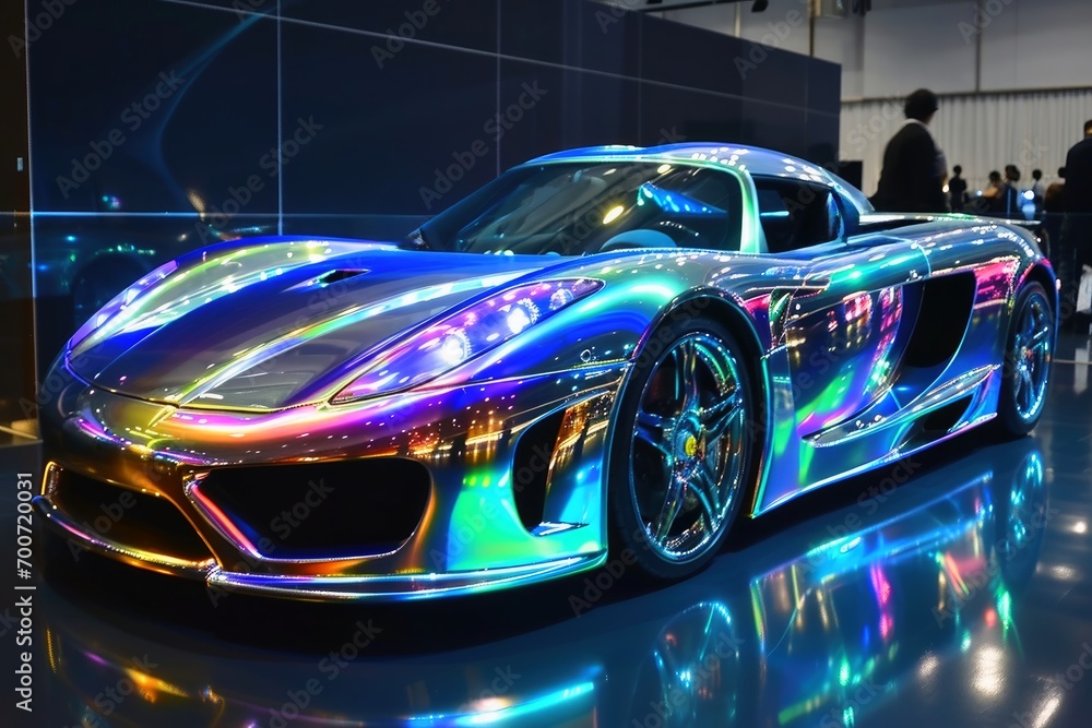 Very fast sports cars with a holographic paint finish.