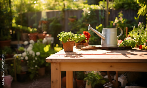 A Lovely Spring Garden with a Work Table a Perfect Slide Show Background