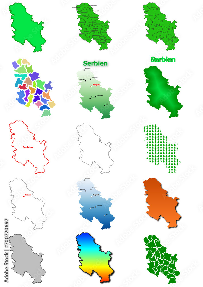 Karten von Serbien ClipArt Farbe und schwarz-weiß Karte Karten von Serbien ClipArt Farbe und schwarz-weiß Karte