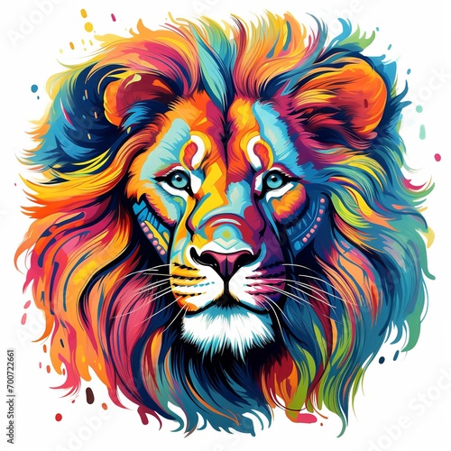 Colorful Lion Art Drawing on White Background