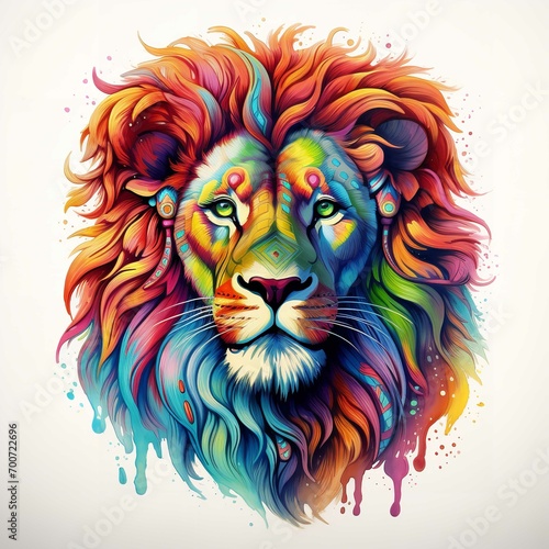 Colorful Lion Art Drawing on White Background