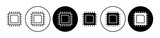 Processor vector icon set. Motherboard microchip circuit symbol. Computer semiconductor chip sign. CPU PCB digit chip suitable for apps and websites UI designs.