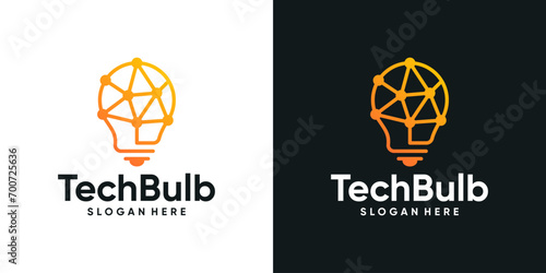Smart technology logo design template. Light bulb logo with abstract dot, molecule and network Internet system design graphic vector. Symbol, icon, creative.