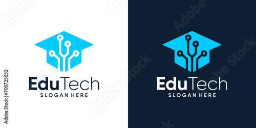 College, Graduate cap, Campus, Education logo design and symbol tech, internet, system, Artificial Intelligence and computer logo vector graphic design.