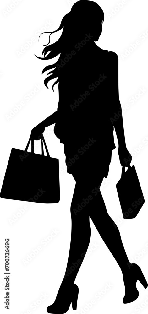 Woman with shopping bag silhouette. Vector illustration. AI generated illustration.