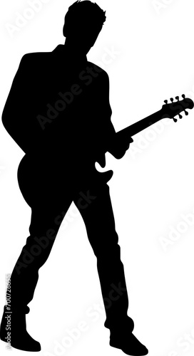 Silhouettes of musicians with guitar. Vector illustration. AI generated illustration.