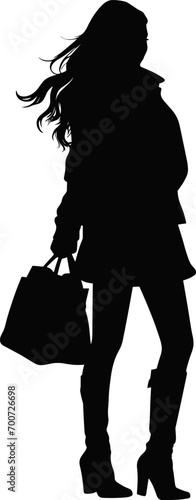 Woman with shopping bag silhouette. Vector illustration. AI generated illustration.