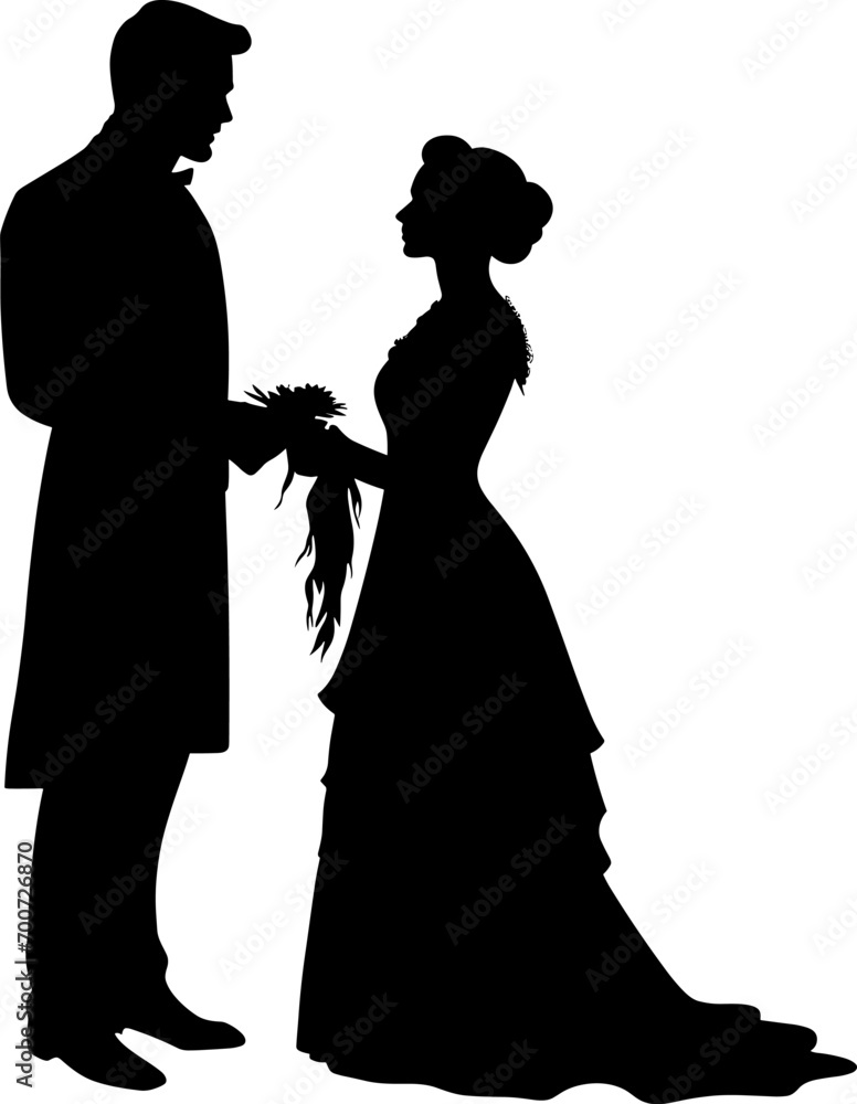 Simple vector wedding couple silhouettes. AI generated illustration. Simple vector wedding couple silhouettes. AI generated illustration.