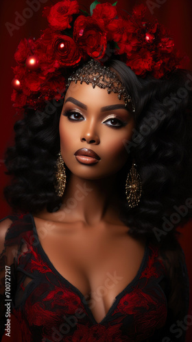 Luxury Holiday Vibes  Glamorous Black Model in Festive Hues