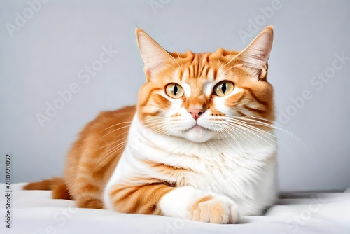 cute ginger cat sitting and looking at the camera ,isolated on white background 