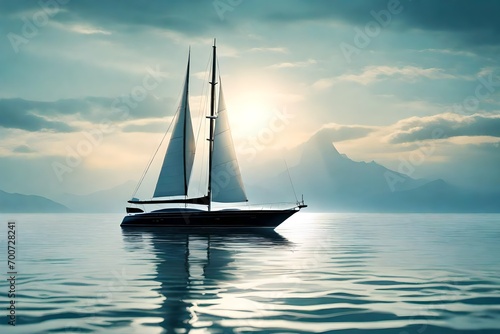 isolated sailboat in the calm sea