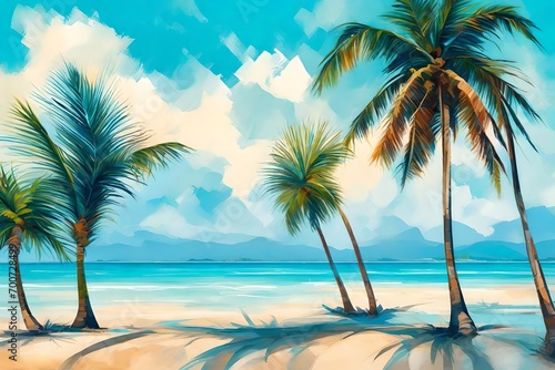 tropical island with beach and palm trees