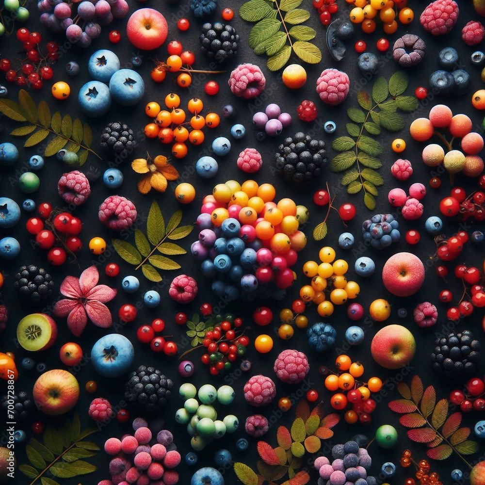 Mix of many berries. Pattern. AI generated illustration Mix of many berries. Pattern. AI generated illustration