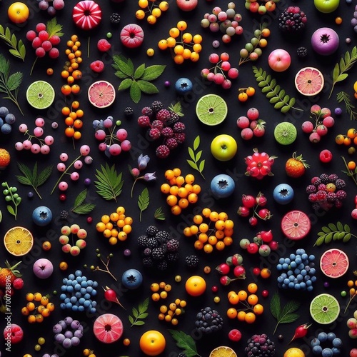 Mix of many berries. Pattern. AI generated illustration