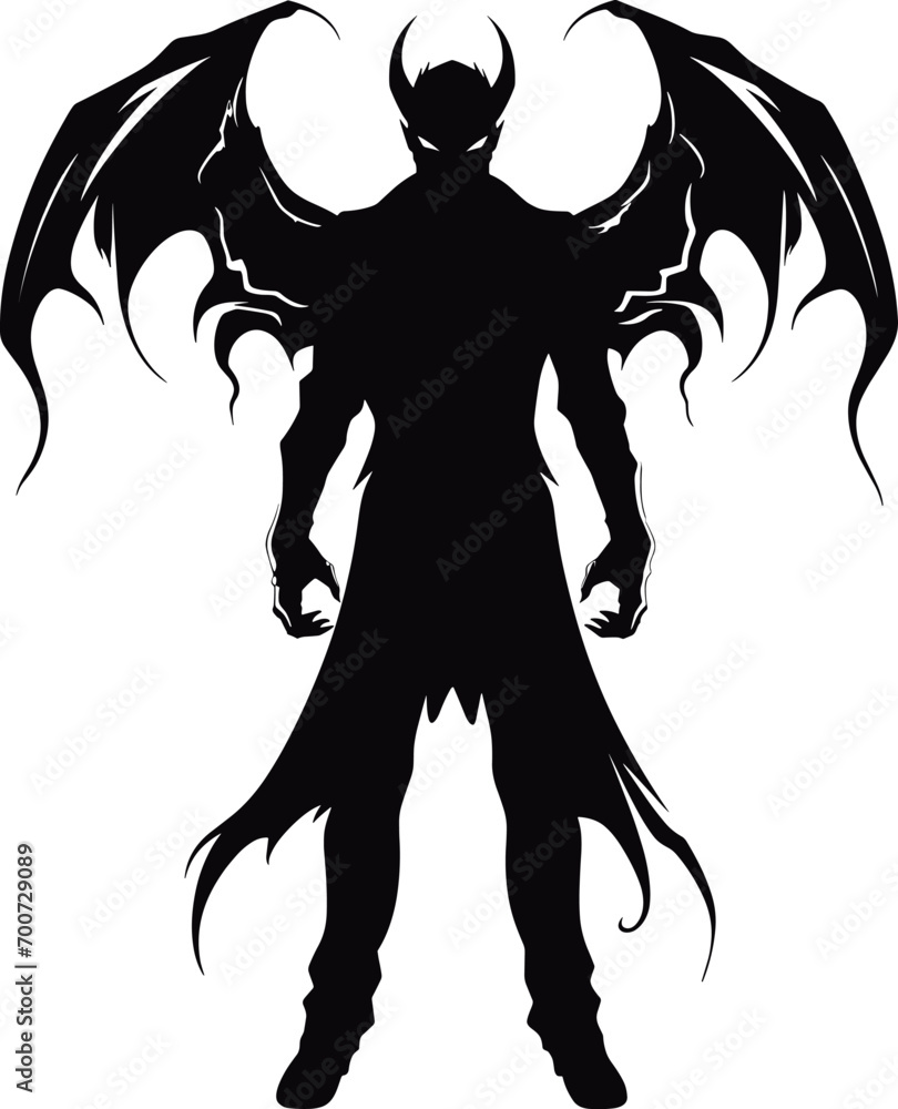 Silhouette bat devil in the human body. Men spirit with bat wing in ...