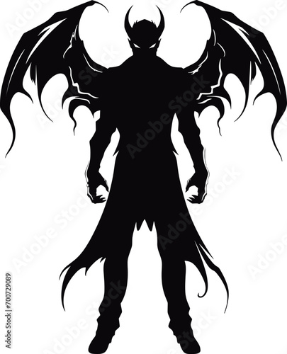 Silhouette bat devil in the human body. Men spirit with bat wing in different posture. Illustration about ghost and fantasy for Halloween theme. AI generated illustration.